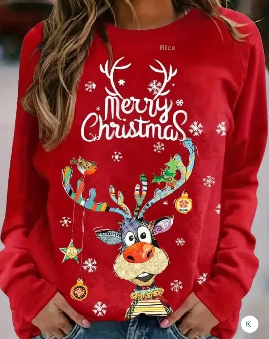 Christmas European And American Women Printed Crew Neck Sweatshirt Mw26 - Shop at LoveMi