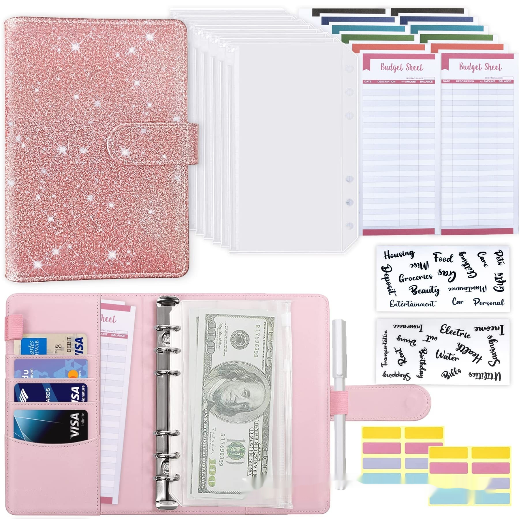 A6 Loose-leaf Macaron Notebook Leather Loose Spiral Notebook Cash Budget Journal Book 5