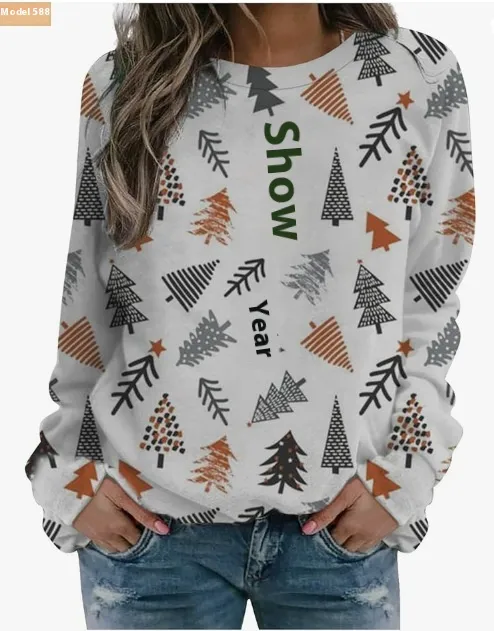 Christmas European And American Women Printed Crew Neck Sweatshirt Mw17 Xl - Shop at LoveMi