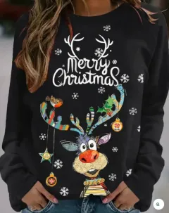 Christmas European And American Women Printed Crew Neck Sweatshirt - Mw25-S - View 1