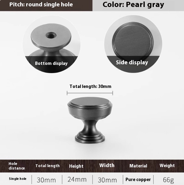 Simple Single Hole Golden Brass Cabinet Door Handle Pearl Gray - Shop at LoveMi