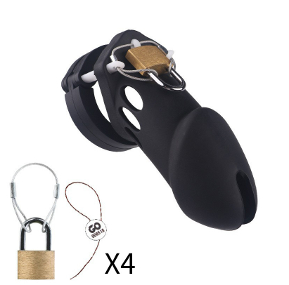 Men's Silicone Chastity Lock Bird Cage Abstinence Chastity Cleaner Chastity Belt Black - Shop at LoveMi