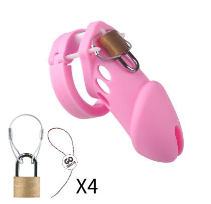 Men's Silicone Chastity Lock Bird Cage Abstinence Chastity Cleaner Chastity Belt Pink - Shop at LoveMi