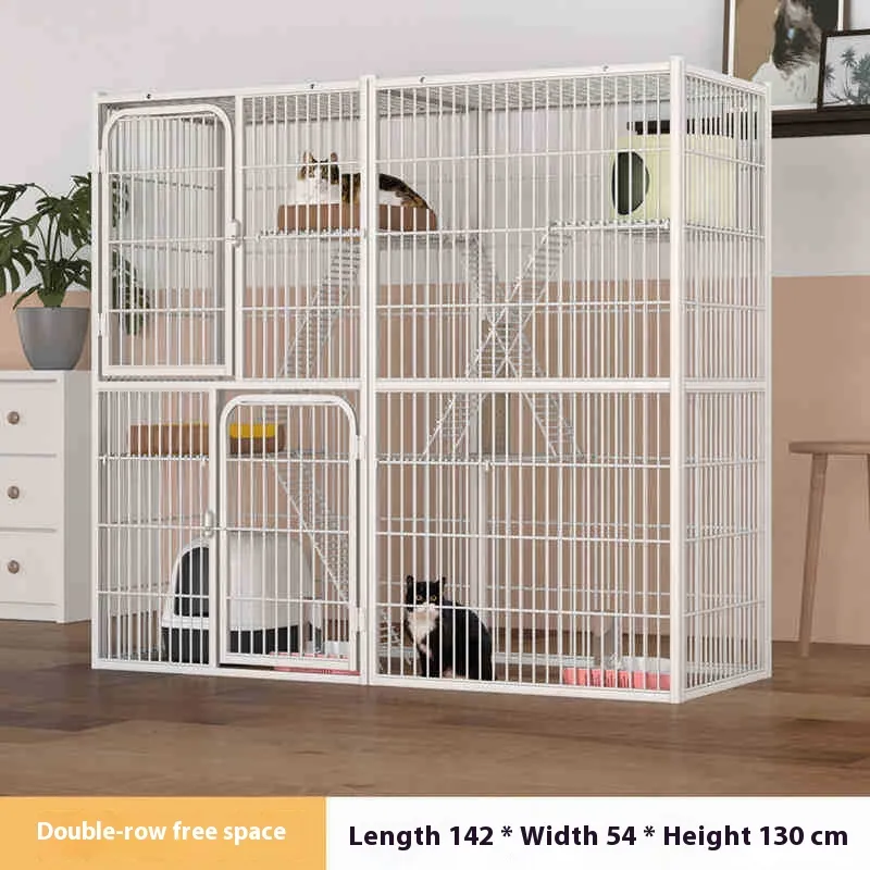 Cat Cage Indoor Home Cat Villa Super Large Free Space Cattery Exclusive For Cats Cat Nest Three-layer Double Layer Cat House - 142X54X130Cm