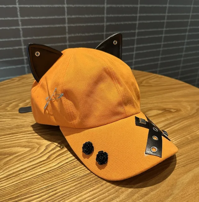 A Niche Baseball Cap With Three dimensional Cat Ears Orange - Shop at LoveMi