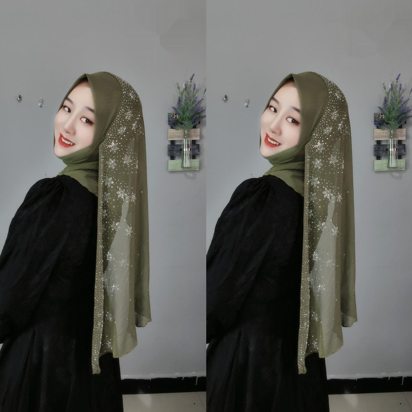 Flower Hot Drilling Voile Turban Winding Towel New Headscarf