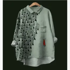 Loose Printed Crew Neck Casual Plus Size Women's Shirt - Colour 37 - View 1