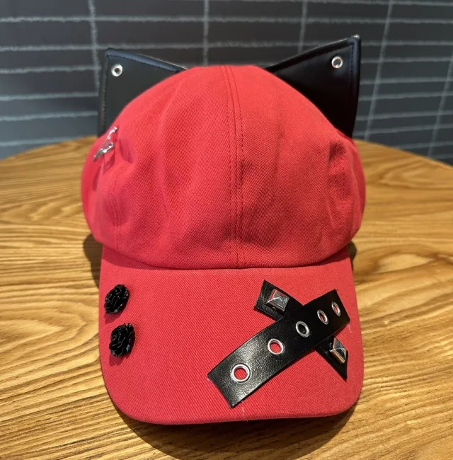 A Niche Baseball Cap With Three dimensional Cat Ears Red - Shop at LoveMi