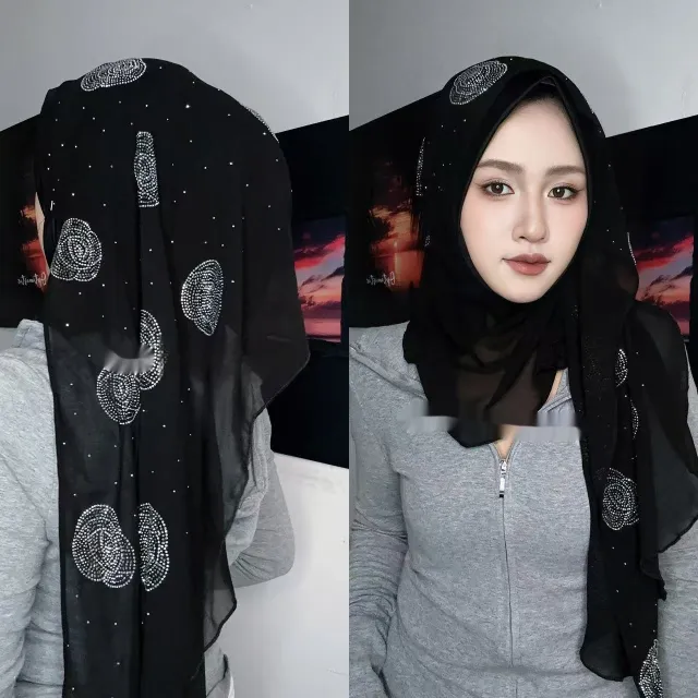 Scarf Rose Rhinestone Wrap Towel Black - Shop at LoveMi
