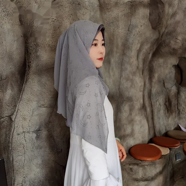 Xingyue Rhinestone Chiffon Stitching Turban Wrap Scarf Gray - Shop at LoveMi