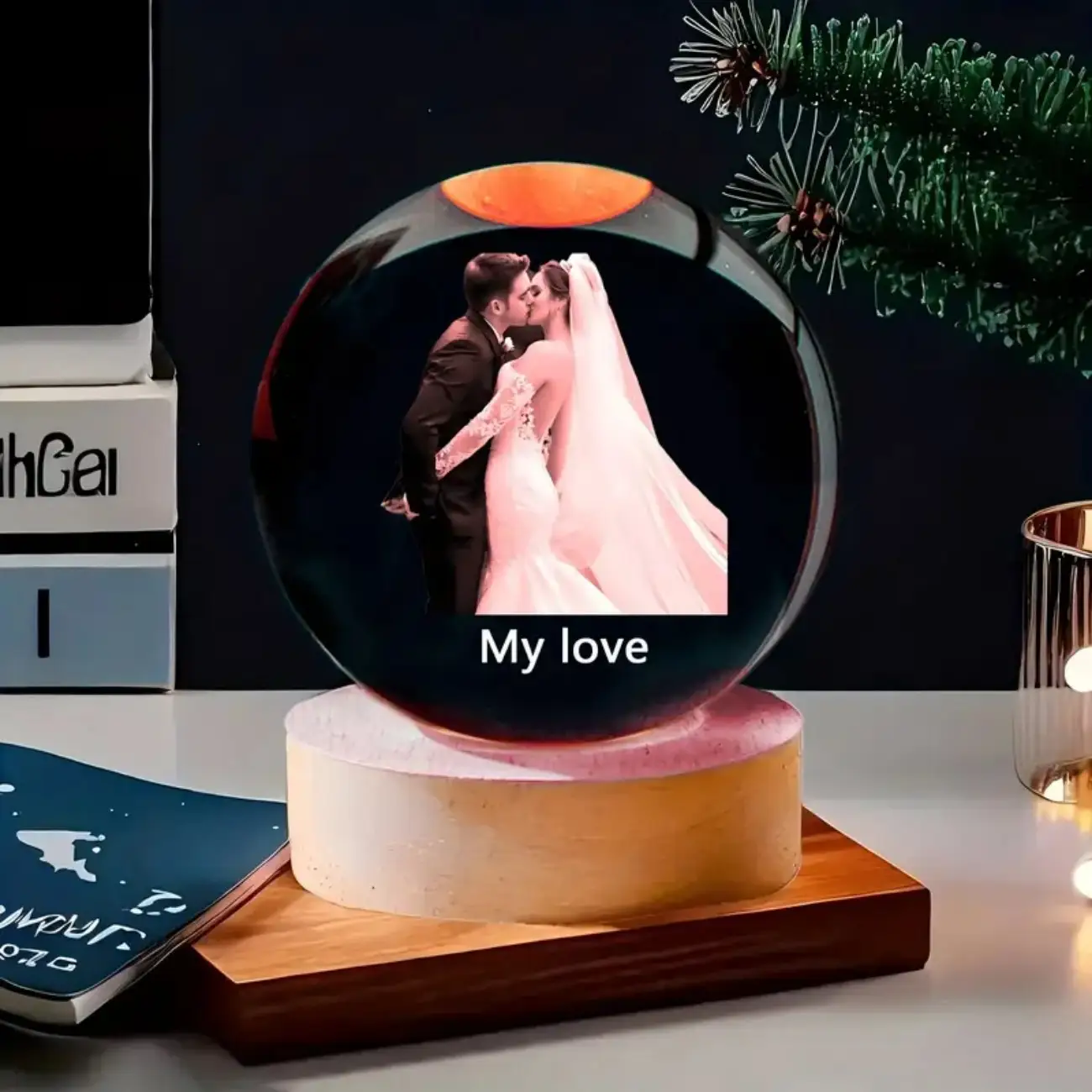 Crystal Ball Carved Wooden 3D Night Light
