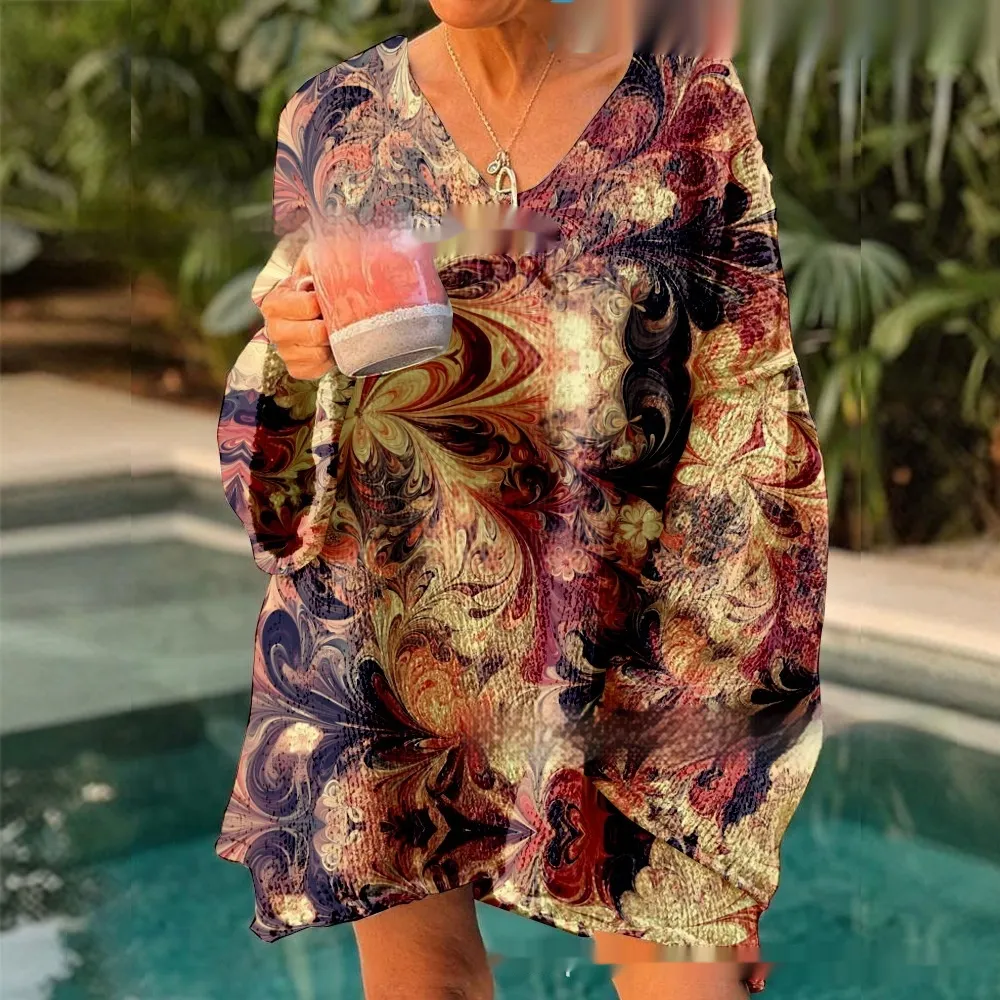Printed Comfort And Casual V-neck Long Sleeve Sweaters Women's Clothing - Style 1