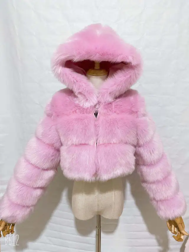 Short Hooded Faux Fur Long Sleeve Coat Light Purple - Shop at LoveMi