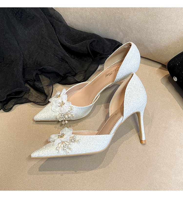 Pointed Toe Beaded Flower Stiletto Wedding Heels
