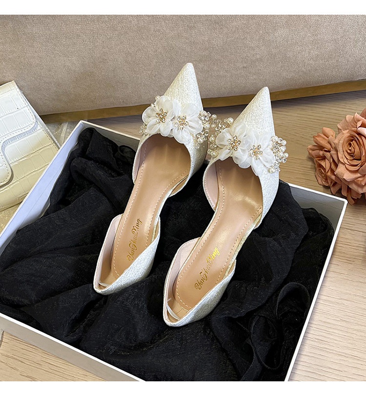 Pointed Toe Beaded Flower Stiletto Wedding Heels