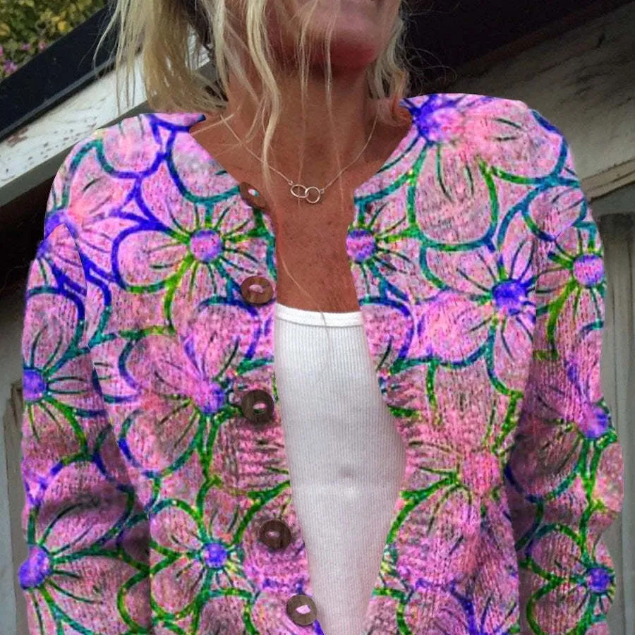 3D Floral Print European And American Knitted Coat Fashion Women's Wear - Style 5