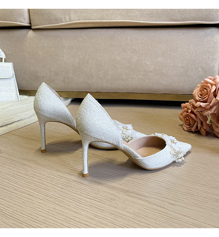 Pointed Toe Beaded Flower Stiletto Wedding Heels