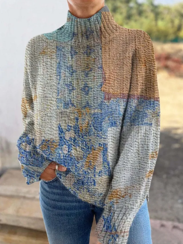 3D Striped Pattern Printed Turtleneck Long Sleeve Sweater 4Color - Shop at LoveMi