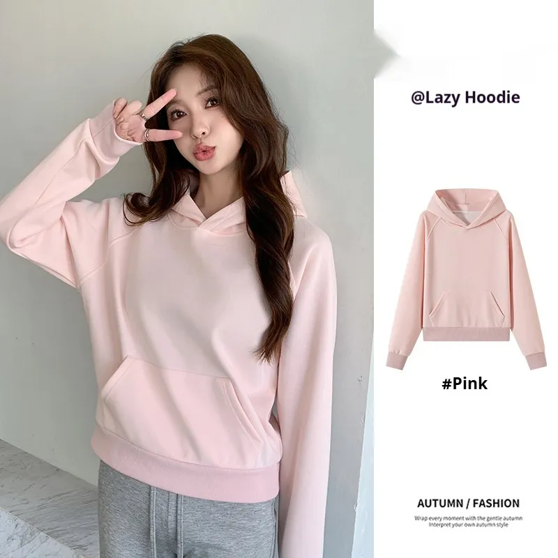 Women's Hooded Sweater Autumn And Winter Thickening Shoulder Casual - Pink