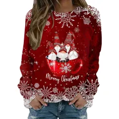 New Women's Long Sleeve Digital 3D Printing Cartoon Elk Round Neck Loose Sweatshirt - Style 3-L - View 1