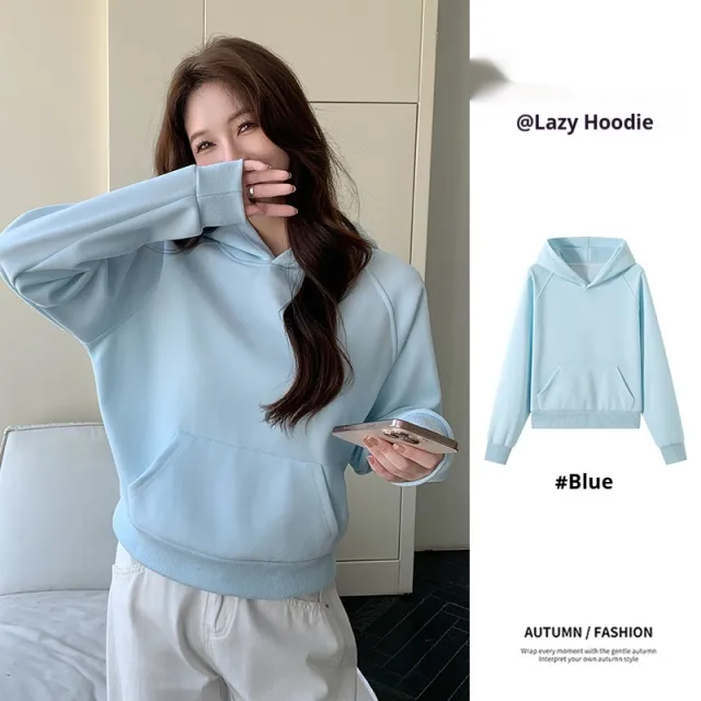 Women's Hooded Sweater Autumn And Winter Thickening Shoulder Casual Blue - Shop at LoveMi