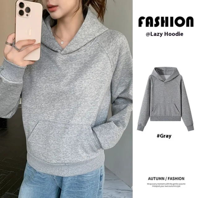 Women's Hooded Sweater Autumn And Winter Thickening Shoulder Casual Gray - Shop at LoveMi