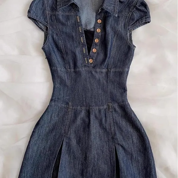 Denim Dress Women's Fashionable Slimming Sleeveless Waist tight Temperament Blue - Shop at LoveMi