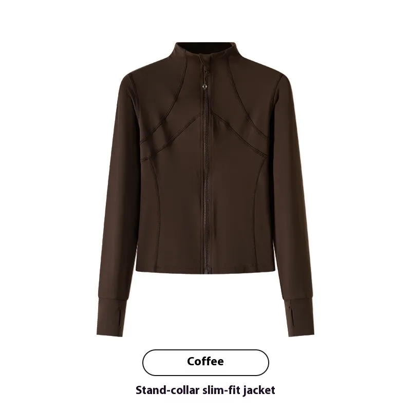 Sports Coat Workout Clothes Women's Long-sleeved Top Running - Coffee
