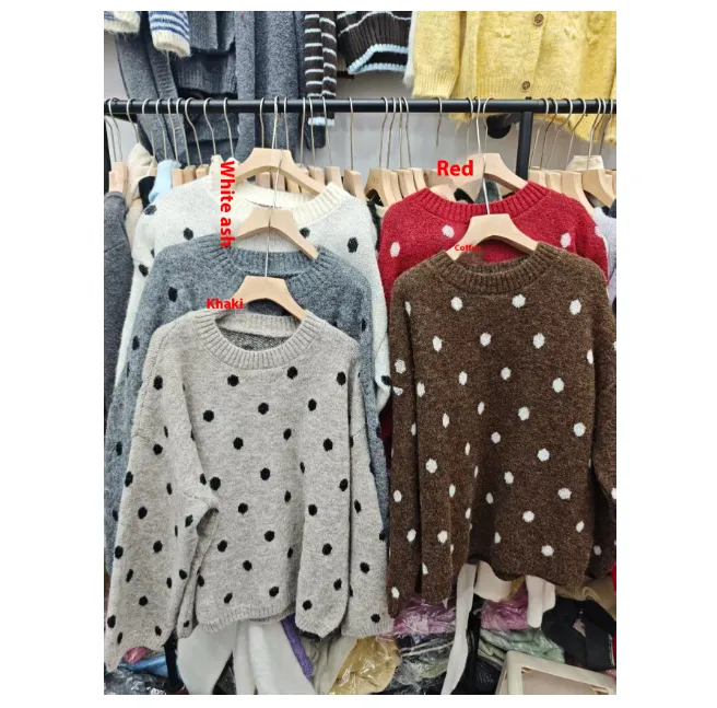Solid Color Polka Dot Pullover Women's Sweater - Brown