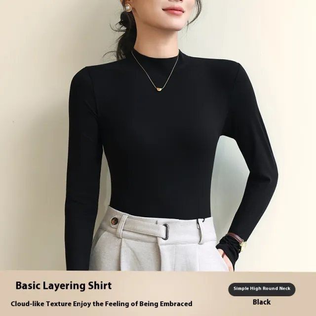 Half Turtleneck Bottoming Shirt Women's Autumn And Winter New Western Style Black - Shop at LoveMi