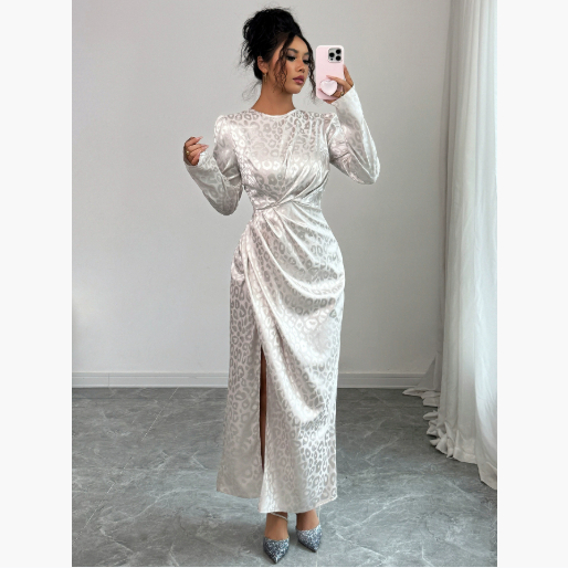 Elegant Style Printed Long sleeved Dress For Women Apricot Beige - Shop at LoveMi