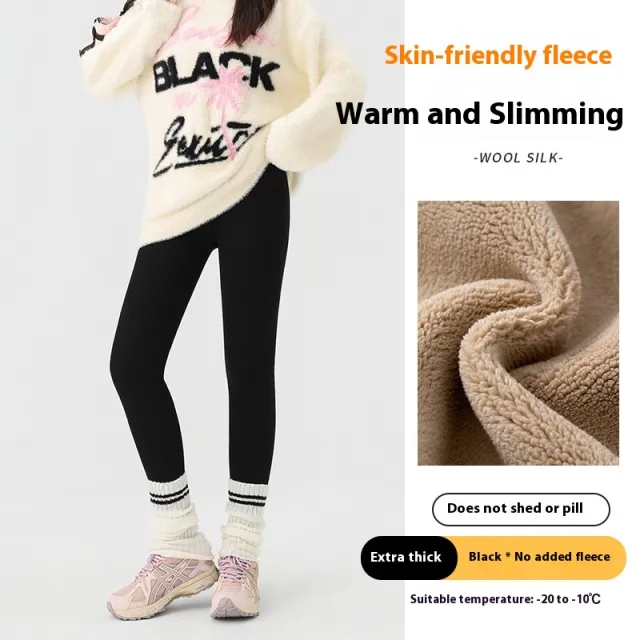 Extra Thick Cashmere Leggings Female High Waist Tight Fleece Cotton Pants Black - Shop at LoveMi