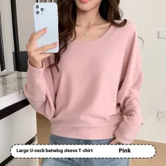 U-collar Batwing Sleeve Elegant Top For Women Autumn And Winter - Pink - View 1