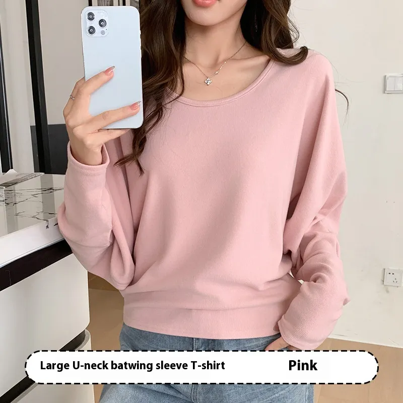 U-collar Batwing Sleeve Elegant Top For Women Autumn And Winter - Pink