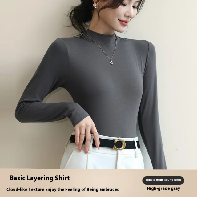 Half Turtleneck Bottoming Shirt Women's Autumn And Winter New Western Style High Grade Gray - Shop at LoveMi