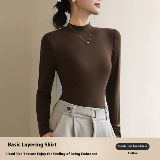 Half Turtleneck Bottoming Shirt Women's Autumn And Winter New Western Style Coffee - Shop at LoveMi