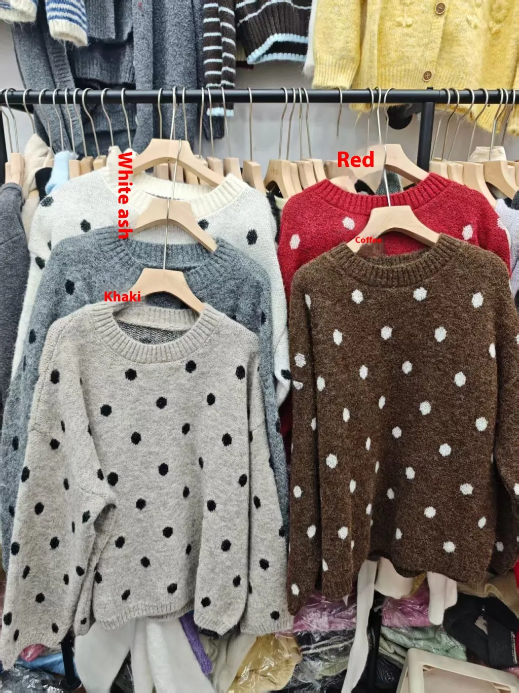 Solid Color Polka Dot Pullover Women's Sweater - White