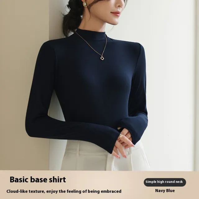 Half Turtleneck Bottoming Shirt Women's Autumn And Winter New Western Style Navy - Shop at LoveMi