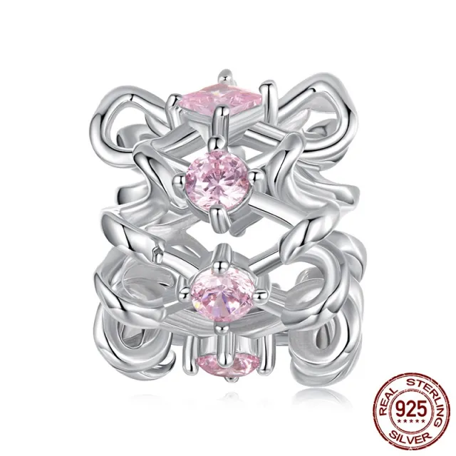 S925 Sterling Silver Bow Spacer Beads Diy Bracelet String Beads Scc3085 - Shop at LoveMi