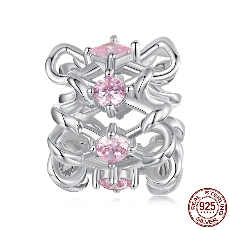 S925 Sterling Silver Bow Spacer Beads Diy Bracelet String Beads - Scc3085