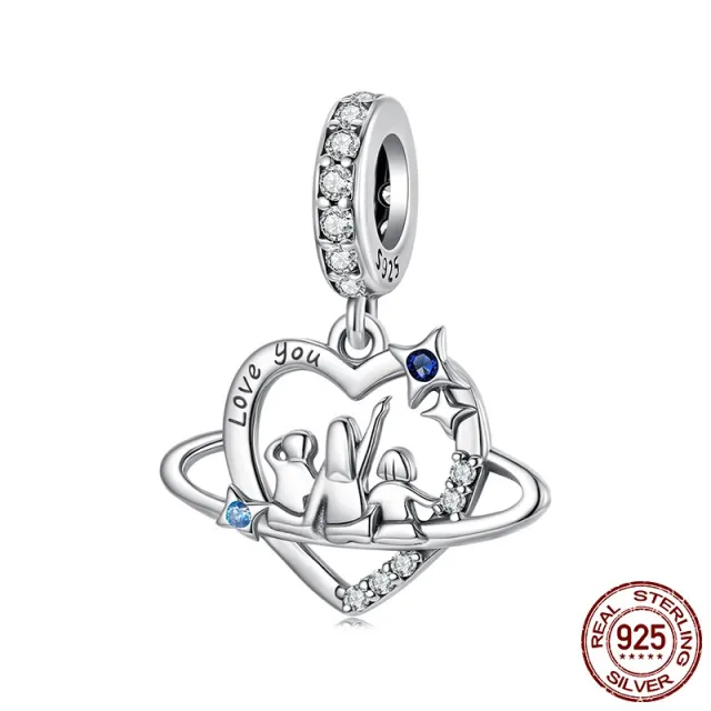 S925 Loving Heart In Sterling Silver Family Pendant Parts Diy Bracelet String Beads Scc3075 - Shop at LoveMi