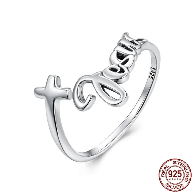 S925 Sterling Silver Cross Letter Open Ring Scr1123 E - Shop at LoveMi