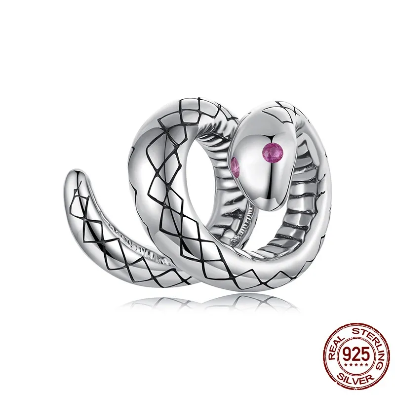 S925 Sterling Silver Snake Running Diy Lucky Beads - Scc3073
