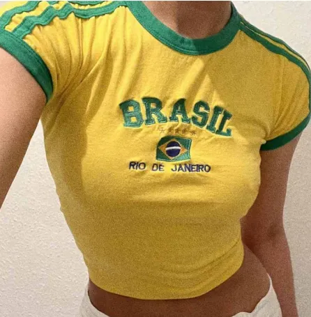 Retro Aesthetic Coat Green Summer T shirt Embroidery Yellow - Shop at LoveMi