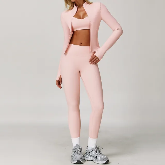 Tight Quick drying Fitness Yoga Outdoor Running Sports Three piece Suit Pink - Shop at LoveMi