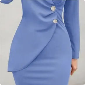 Slim Fitting Buttocks Bottom Button Up Dress Light Blue1 - Shop at LoveMi
