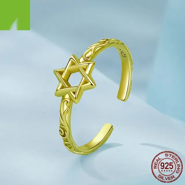 Silver Lucky Pattern Ring Six pointed Star Gold - Shop at LoveMi