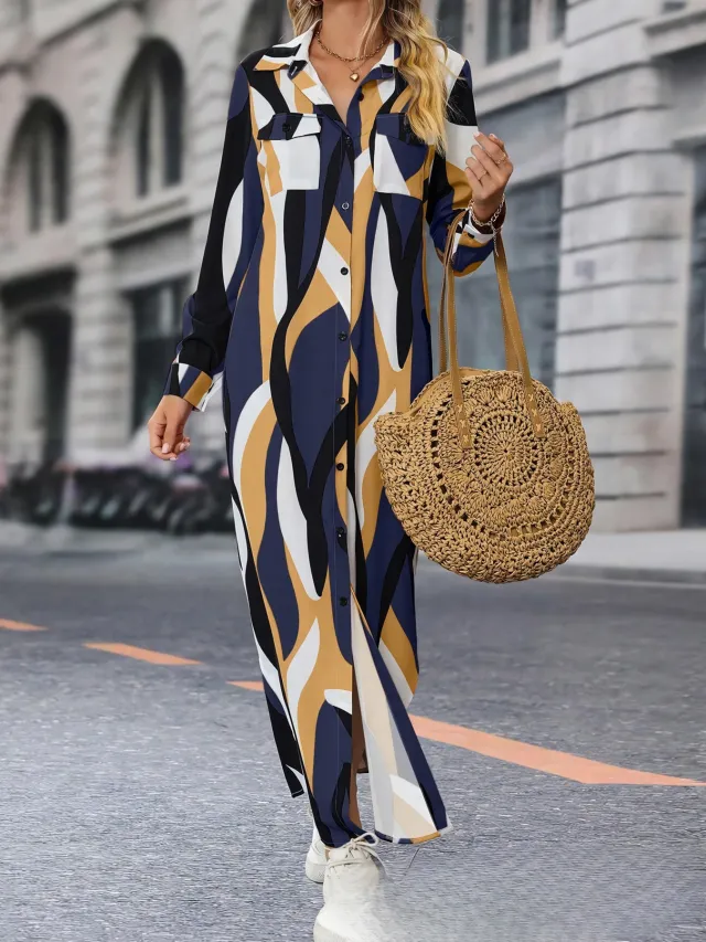 Fashion Women's Long sleeved Blouse Dress Blue - Shop at LoveMi
