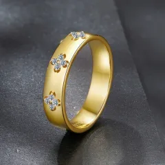 Sterling Silver Gold Plated Moissanite Wedding Ring - Gold - View 1