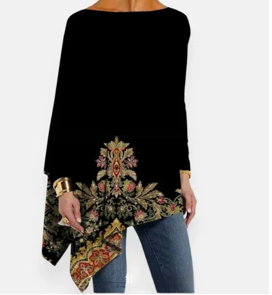 Women's Long Sleeve Irregular Solid Color Pullover T Shirt Tops Black01 - Shop at LoveMi